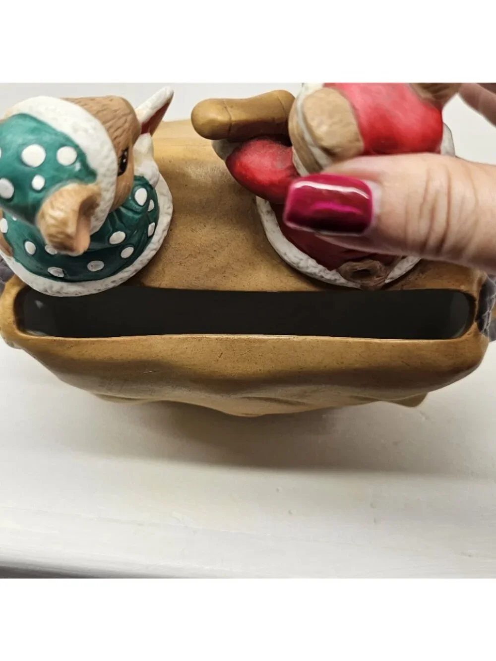 Vintage Porcelain Mr. & Mrs. Santa Mouse Christmas Card Mail Holder